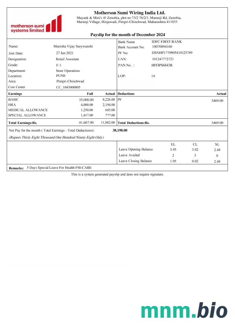 Szablon listy płac Motherson Sumi według wiązki przewodów w formatach Word i PDF